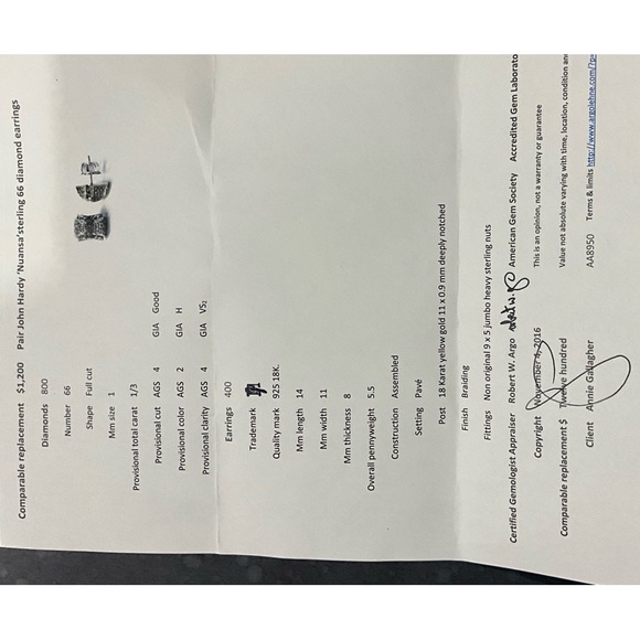 John Hardy Chain LInk Sterling, 18K Gold, Diamond Stud Dome Shaped Earrings - Picture 3 of 8